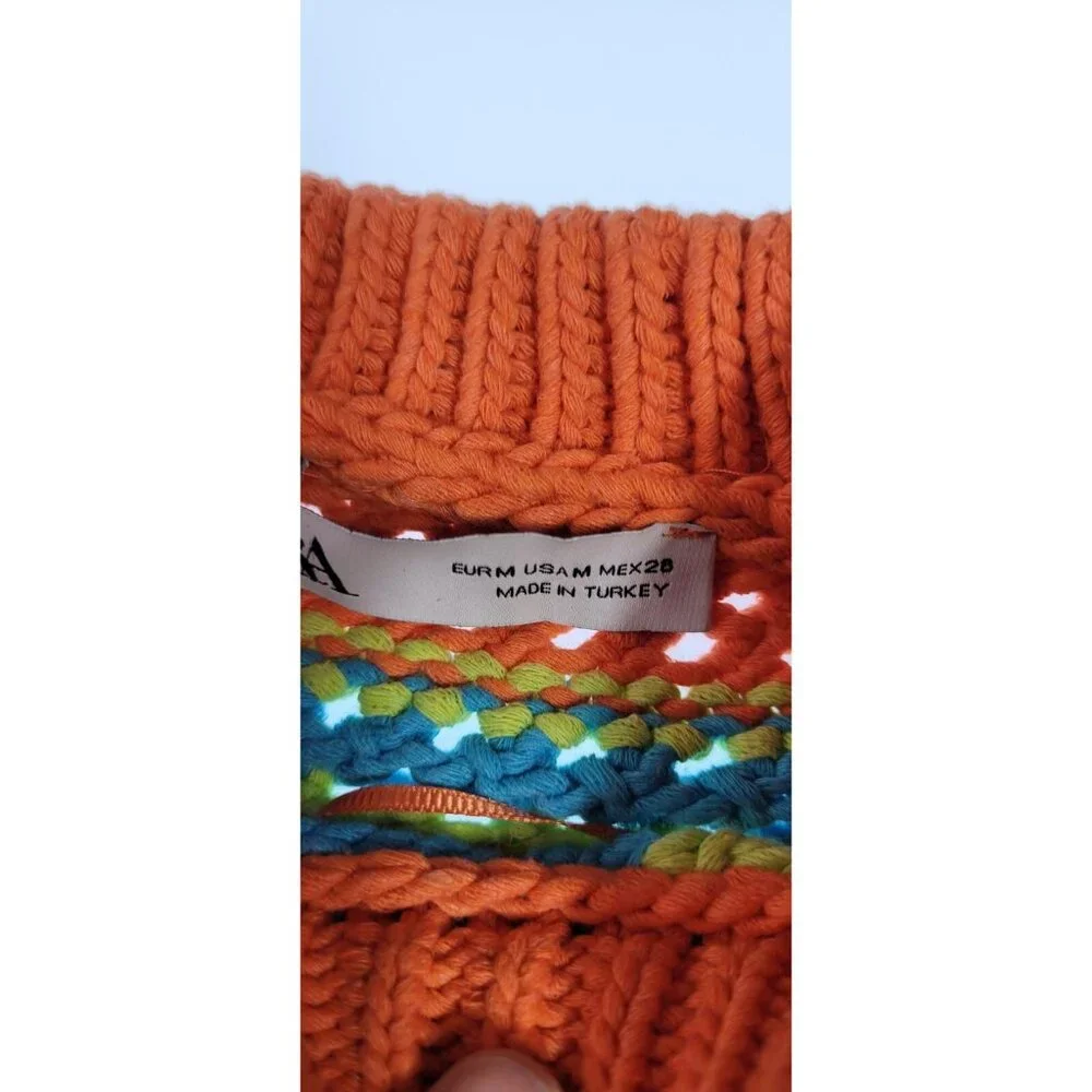 ZARA WOMEN COLORBLOCK VEST TEXTURI SZ MEDIUM COLOR ORANGE/GREEN CROPED - Picture 3 of 10